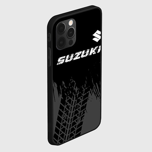 Чехол iPhone 12 Pro Max Suzuki speed на темном фоне со следами шин: символ / 3D-Черный – фото 2
