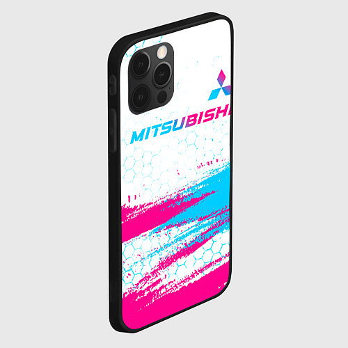 Чехол iPhone 12 Pro Max Mitsubishi neon gradient style: символ сверху / 3D-Черный – фото 2