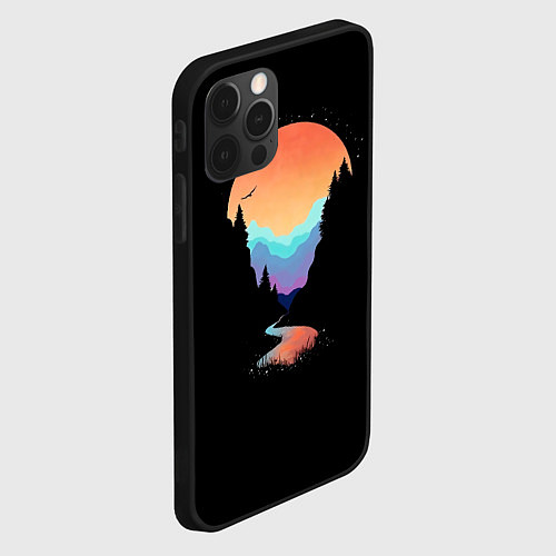 Чехол iPhone 12 Pro Max Неоновое солнце SynthWave / 3D-Черный – фото 2