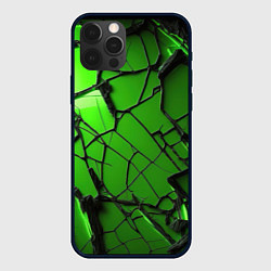 Чехол для iPhone 12 Pro Max Зеленое треснутое стекло, цвет: 3D-черный