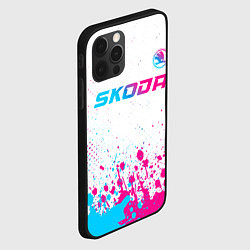 Чехол для iPhone 12 Pro Max Skoda neon gradient style: символ сверху, цвет: 3D-черный — фото 2