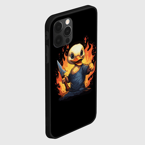 Чехол iPhone 12 Pro Max Кровожадный утенок с ножом в огне / 3D-Черный – фото 2