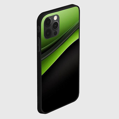 Чехол iPhone 12 Pro Max Black green abstract / 3D-Черный – фото 2