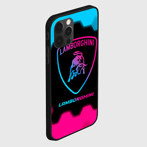 Чехол iPhone 12 Pro Max Lamborghini - neon gradient / 3D-Черный – фото 2