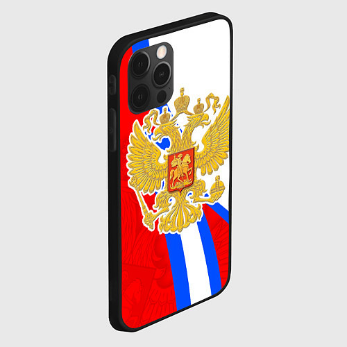 Чехол iPhone 12 Pro Max Герб РФ - Российский триколор / 3D-Черный – фото 2