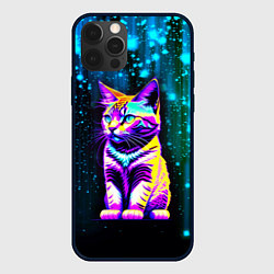 Чехол для iPhone 12 Pro Max Космический котёнок - звездопад, цвет: 3D-черный