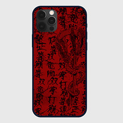 Чехол для iPhone 12 Pro Max Красный дракон и катана - иероглифы, цвет: 3D-черный