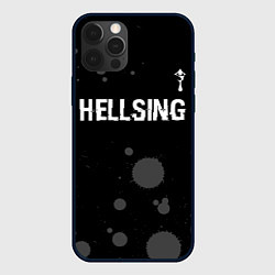 Чехол для iPhone 12 Pro Max Hellsing glitch на темном фоне: символ сверху, цвет: 3D-черный