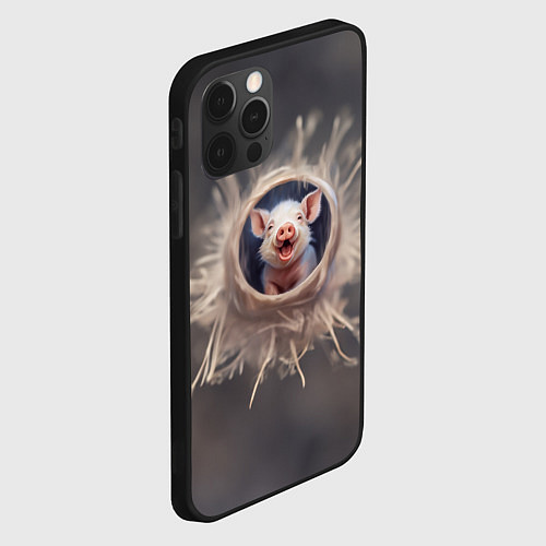 Чехол iPhone 12 Pro Max Мордочка забавного поросёнка / 3D-Черный – фото 2