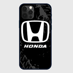 Чехол для iPhone 12 Pro Max Honda speed на темном фоне со следами шин, цвет: 3D-черный