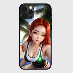Чехол iPhone 12 Pro Max Девушка с рыжими волосами на пляже