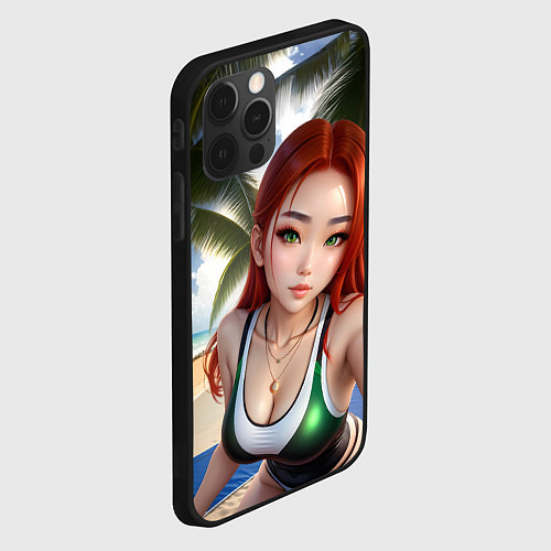 Чехол iPhone 12 Pro Max Девушка с рыжими волосами на пляже / 3D-Черный – фото 2