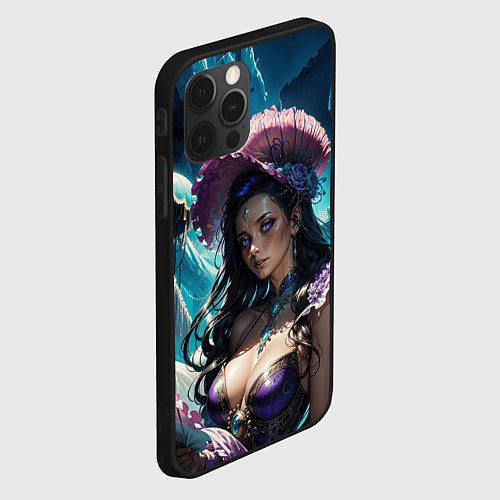 Чехол iPhone 12 Pro Max Девушка фэнтази с фиолетовыми волосами / 3D-Черный – фото 2