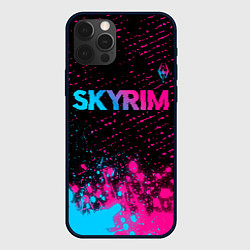 Чехол для iPhone 12 Pro Max Skyrim - neon gradient: символ сверху, цвет: 3D-черный