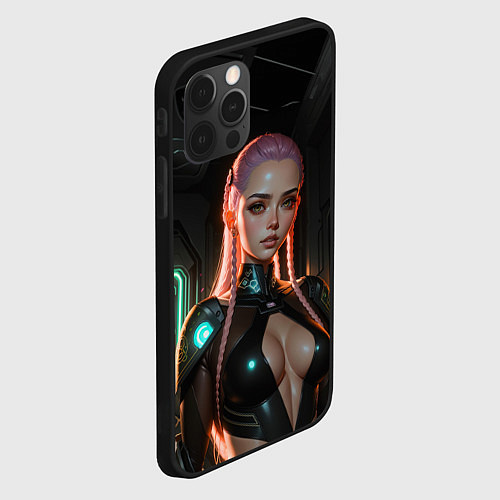 Чехол iPhone 12 Pro Max Красивая девушка киберпанк / 3D-Черный – фото 2