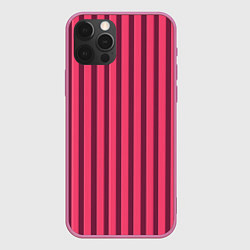 Чехол iPhone 12 Pro Max Полосатый тёмно-розовый
