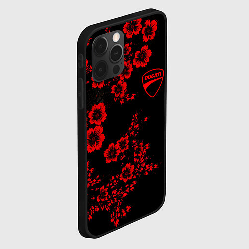 Чехол iPhone 12 Pro Max Ducati - red flowers / 3D-Черный – фото 2