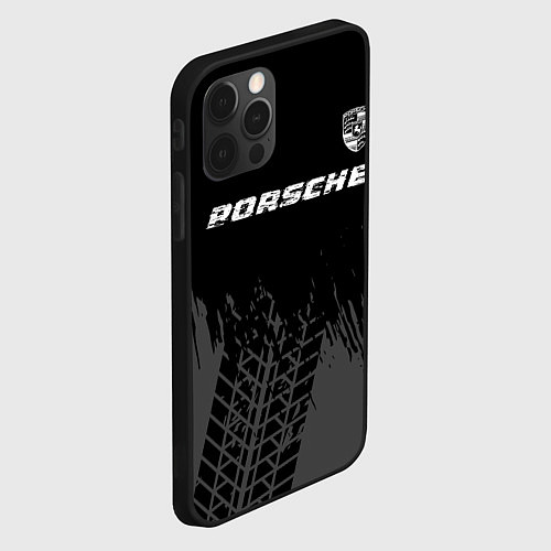 Чехол iPhone 12 Pro Max Porsche speed на темном фоне со следами шин: симво / 3D-Черный – фото 2