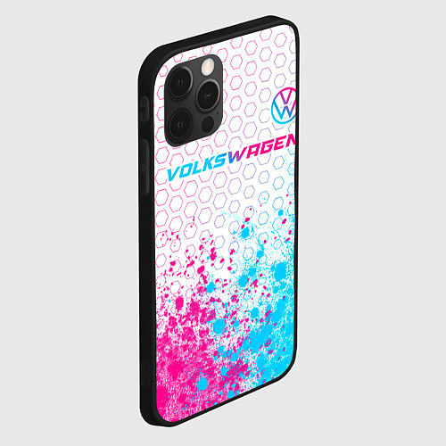 Чехол iPhone 12 Pro Max Volkswagen neon gradient style: символ сверху / 3D-Черный – фото 2