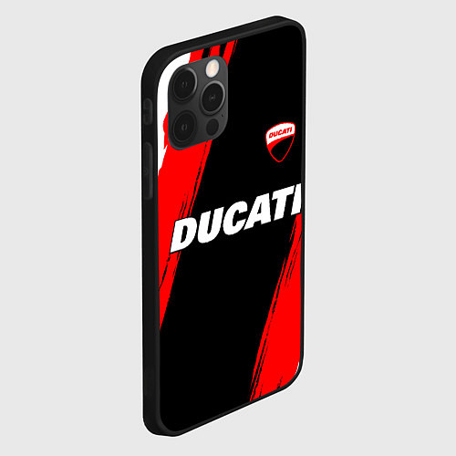 Чехол iPhone 12 Pro Max Ducati moto - красные полосы / 3D-Черный – фото 2