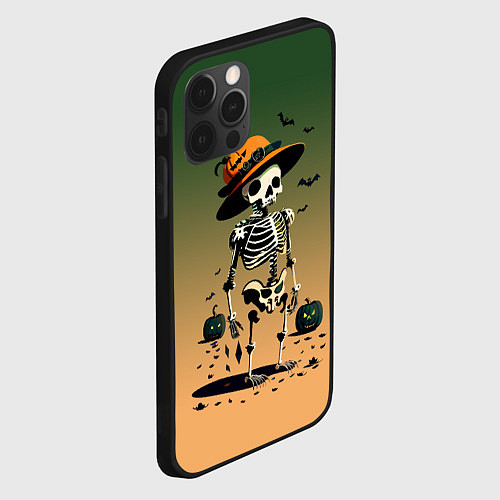 Чехол iPhone 12 Pro Max Funny skeleton - halloween - neural network / 3D-Черный – фото 2