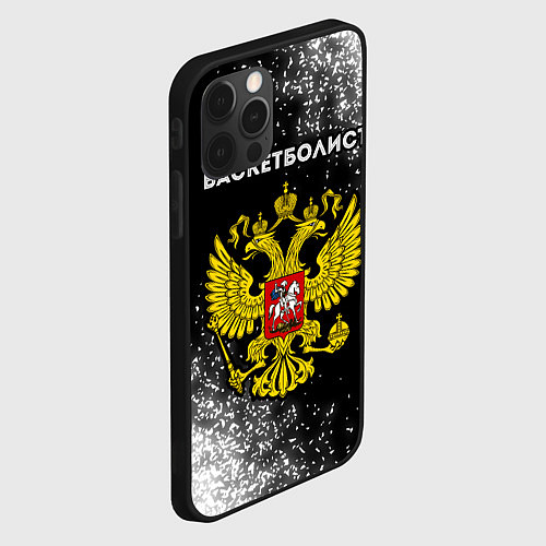 Чехол iPhone 12 Pro Max Баскетболист из России и герб РФ / 3D-Черный – фото 2