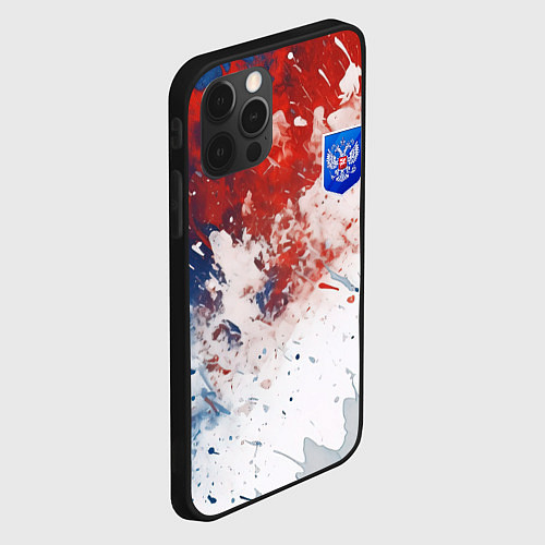 Чехол iPhone 12 Pro Max Краски и герб России / 3D-Черный – фото 2