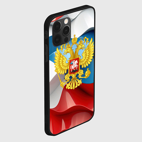 Чехол iPhone 12 Pro Max Герб России триколор / 3D-Черный – фото 2