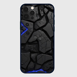 Чехол iPhone 12 Pro Max Черные плиты с синей вставкой