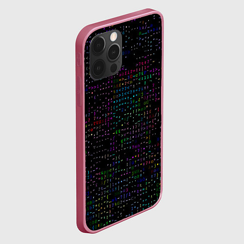 Чехол iPhone 12 Pro Max Черный текстовой паттерн / 3D-Малиновый – фото 2