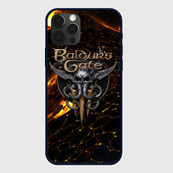 Чехол iPhone 12 Pro Max Baldurs Gate 3 logo gold and black