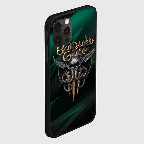 Чехол iPhone 12 Pro Max Baldurs Gate 3 logo green geometry / 3D-Черный – фото 2