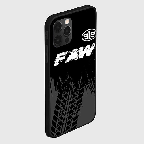 Чехол iPhone 12 Pro Max FAW speed на темном фоне со следами шин: символ св / 3D-Черный – фото 2