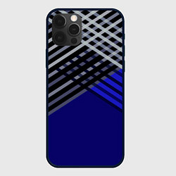 Чехол iPhone 12 Pro Max Белые и серые полосы на синем фоне