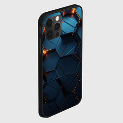 Чехол для iPhone 12 Pro Max Синие объемные плиты с оранжевыми вставками, цвет: 3D-черный — фото 2