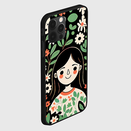 Чехол iPhone 12 Pro Max Девочка в цветах - Бохо / 3D-Черный – фото 2