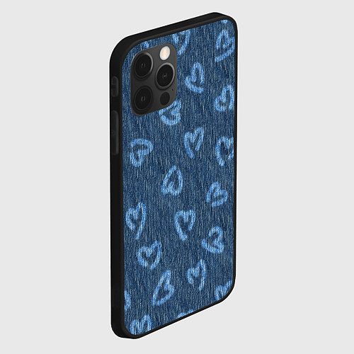 Чехол iPhone 12 Pro Max Hearts on denim / 3D-Черный – фото 2