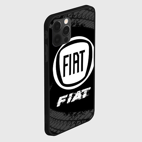 Чехол iPhone 12 Pro Max Fiat speed на темном фоне со следами шин / 3D-Черный – фото 2