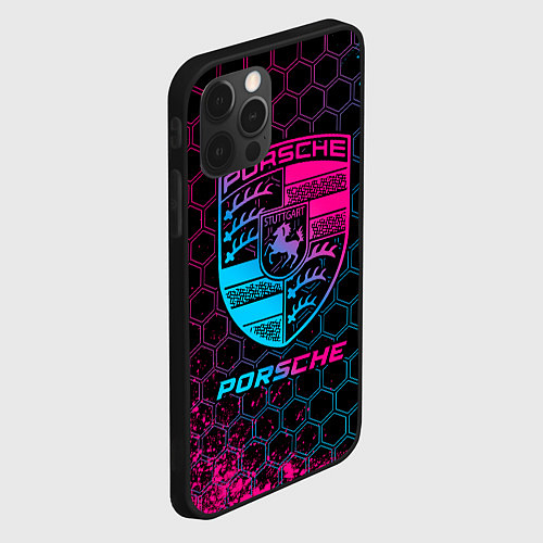 Чехол iPhone 12 Pro Max Porsche - neon gradient / 3D-Черный – фото 2