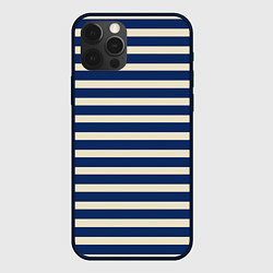 Чехол для iPhone 12 Pro Max Полосатый синий и кремовый, цвет: 3D-черный