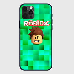 Чехол для iPhone 12 Pro Max Roblox head на пиксельном фоне, цвет: 3D-черный