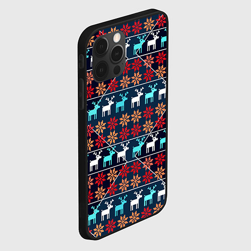 Чехол iPhone 12 Pro Max Новогодние олени и снежинки узор / 3D-Черный – фото 2