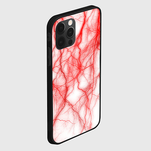 Чехол iPhone 12 Pro Max Белый фон и красные молнии / 3D-Черный – фото 2