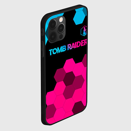 Чехол iPhone 12 Pro Max Tomb Raider - neon gradient: символ сверху / 3D-Черный – фото 2