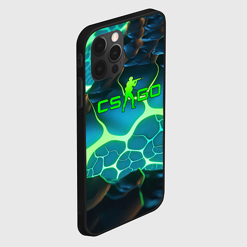Чехол iPhone 12 Pro Max CSGO разлом неоновых плит / 3D-Черный – фото 2