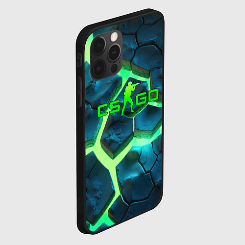Чехол iPhone 12 Pro Max CS GO green texture logo / 3D-Черный – фото 2