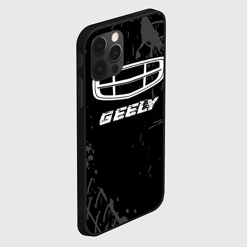 Чехол iPhone 12 Pro Max Geely speed на темном фоне со следами шин / 3D-Черный – фото 2