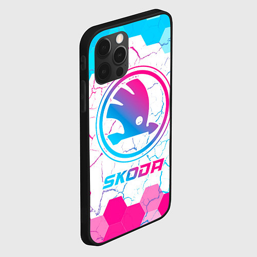 Чехол iPhone 12 Pro Max Skoda neon gradient style / 3D-Черный – фото 2