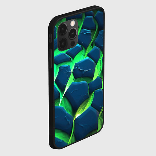 Чехол iPhone 12 Pro Max Разломленные зеленые плиты / 3D-Черный – фото 2