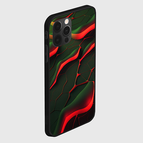 Чехол iPhone 12 Pro Max Объемные зеленые плиты / 3D-Черный – фото 2